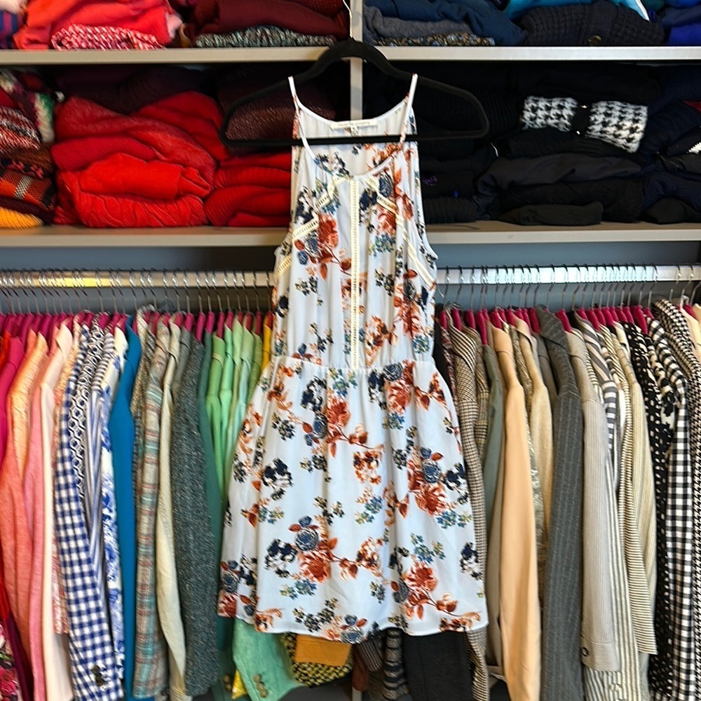 Collective Concepts sleeveless blue/orange flower elastic waistband dress size M